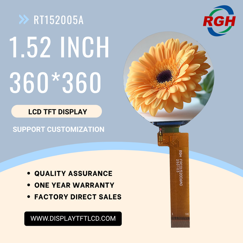 1.52-Inch 360x360 Transmissive TFT LCD Display Module With ST77916 Driver, 580cd/M² Brightness