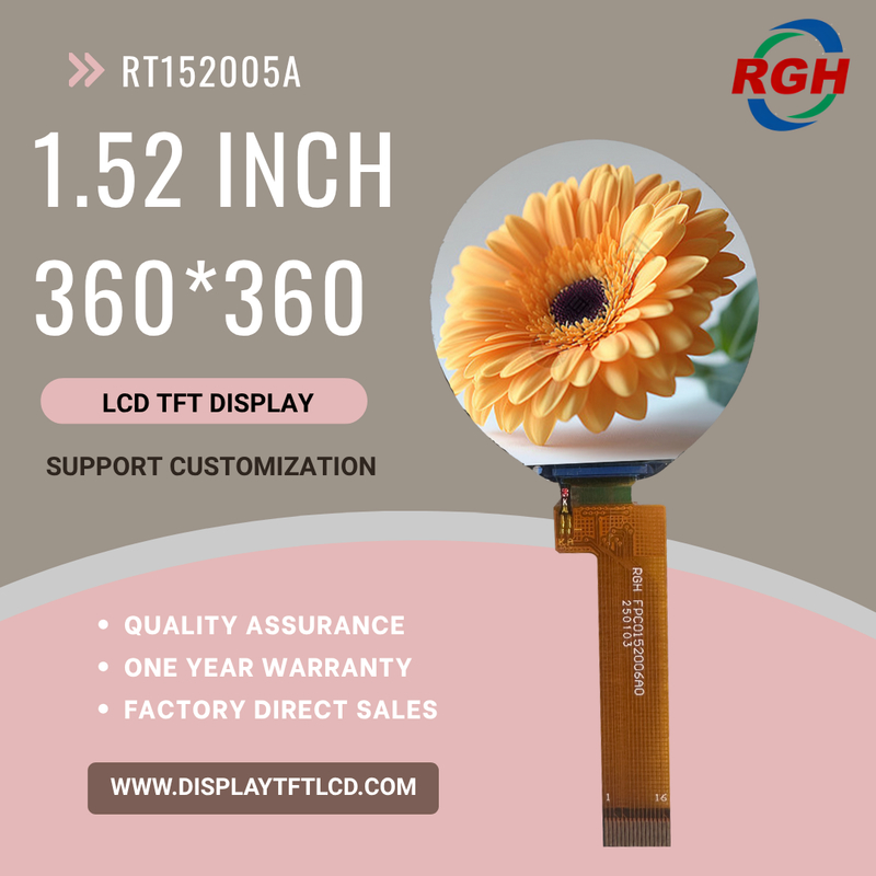1.52-Inch 360x360 Transmissive TFT LCD Display Module With ST77916 Driver, 580cd/M² Brightness