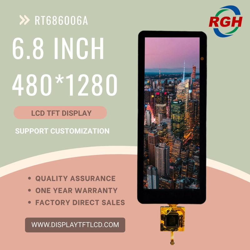 6.8-Inch TFT LCD Module , 480×1280 , High Brightness 650 cd/m² , Wide Temperature Range -20~85 °C